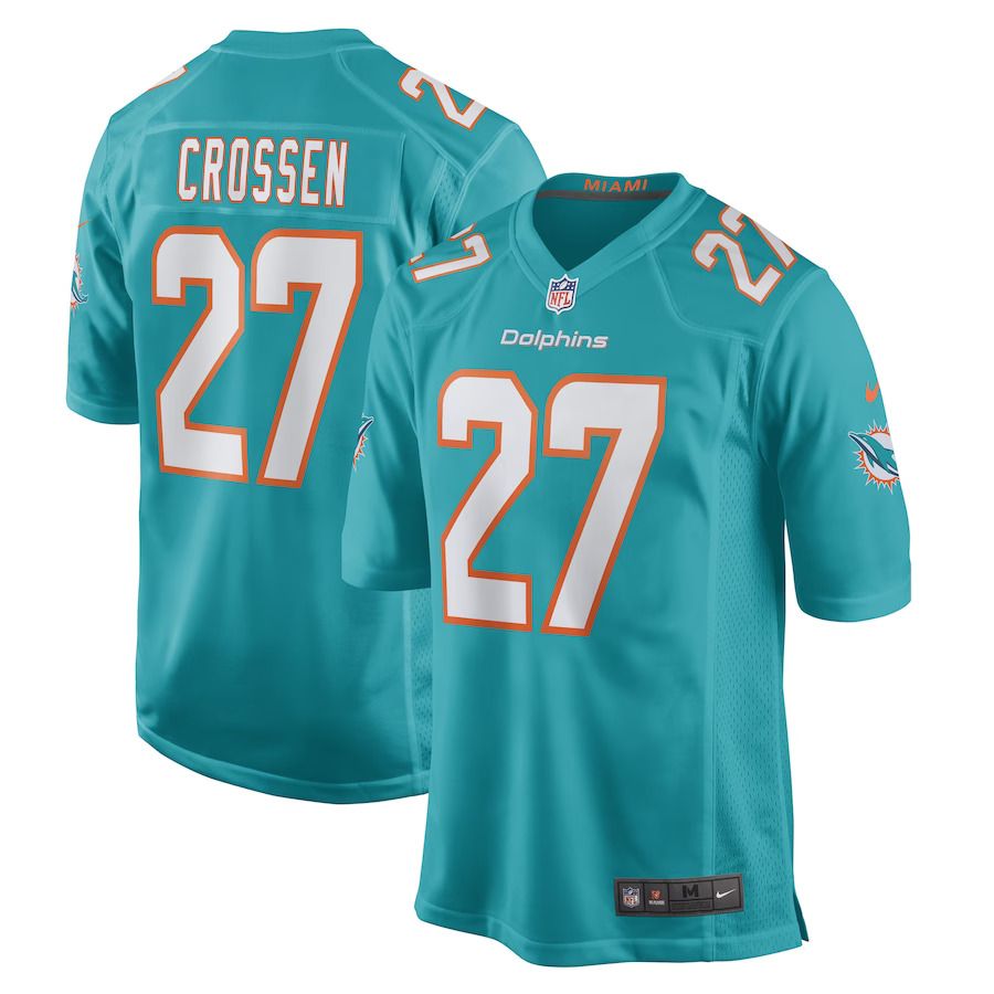 Men Miami Dolphins 27 Keion Crossen Nike Aqua Game Player NFL Jersey